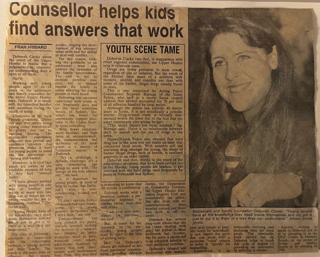 Newspaper clipping: Deborah Campbell, adolescent and family counsellor — Counsellor helps kids find answers that work