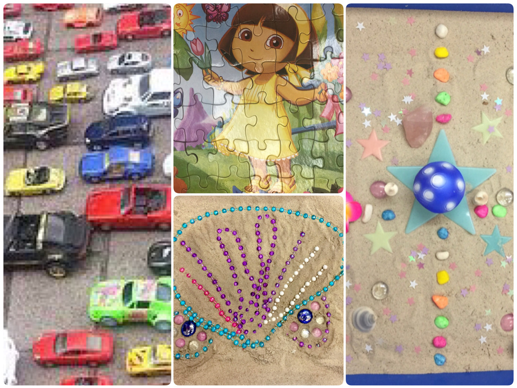 Play, puzzles, sand art, and creative activities used in child and youth sessions